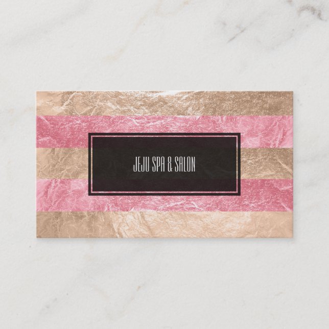 PixDezines stripes/faux pink foil/champagne Business Card (Front)