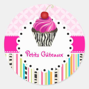 PixDezines stripes+lattice+cupcake/DIY colour Classic Round Sticker