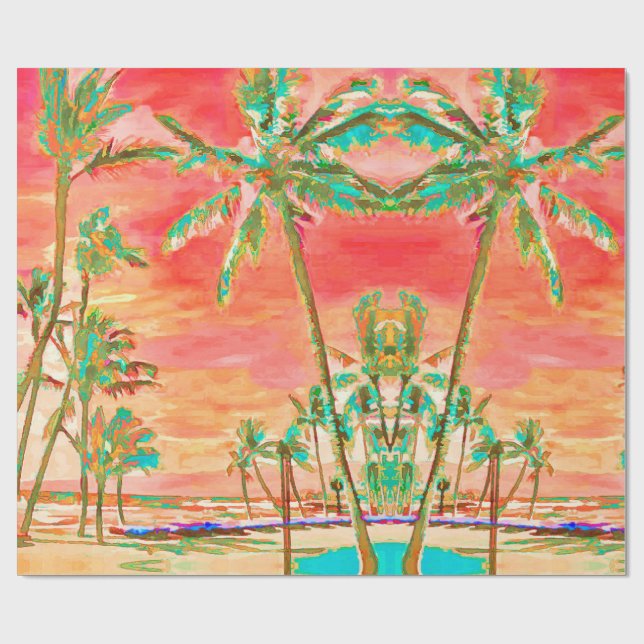 PixDezines Sunset Hawaiian Beach/Coral/Teal Wrapping Paper (Flat)