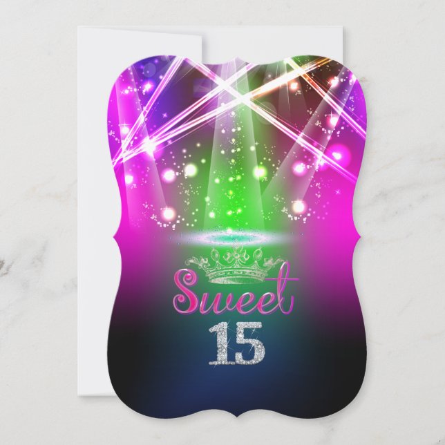 PixDezines Sweet 15, Laser Lights/Neon Lights Invitation (Front)