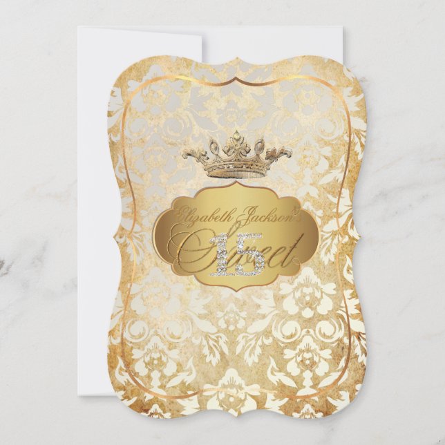 PixDezines Sweet 15/princess/ivory damask Invitation (Front)