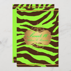 PixDezines SWEET 16/BROWN ZEBRA/DIY NEON GREEN Invitation