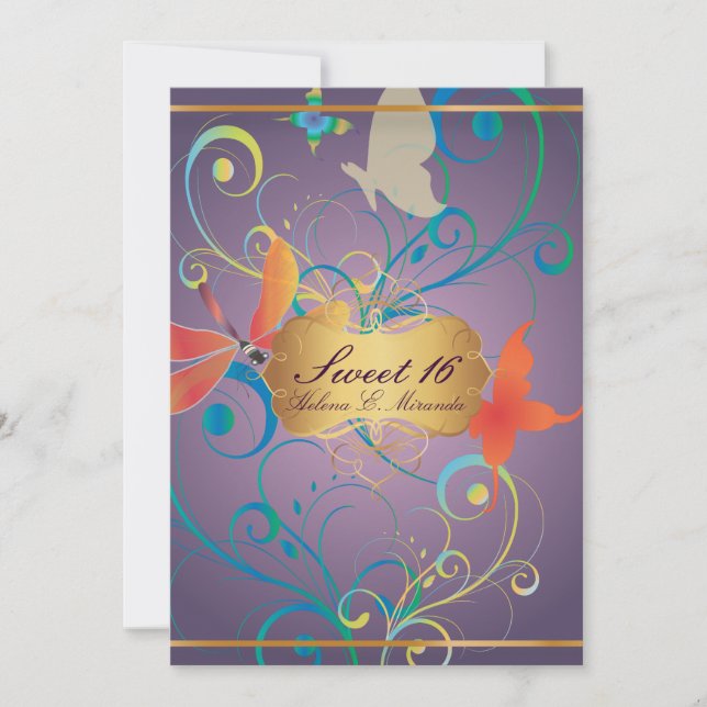 PixDezines Sweet 16/Butterfiles/Swirls/Dragonflies Invitation (Front)