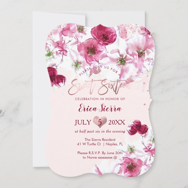 PixDezines Sweet 16 Dark Cherry Blossoms Invitation (Front)