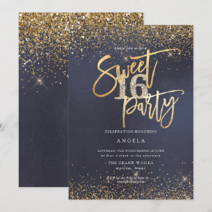 PixDezines Sweet 16 Diamond Glitters Slate Blue Invitation