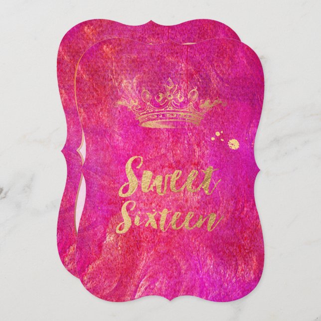PixDezines Sweet 16, Faux Gold Crown Invitation (Front/Back)