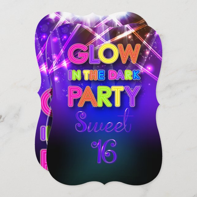PixDezines Sweet 16, Glow Party/Laser Lights Invitation (Front/Back)