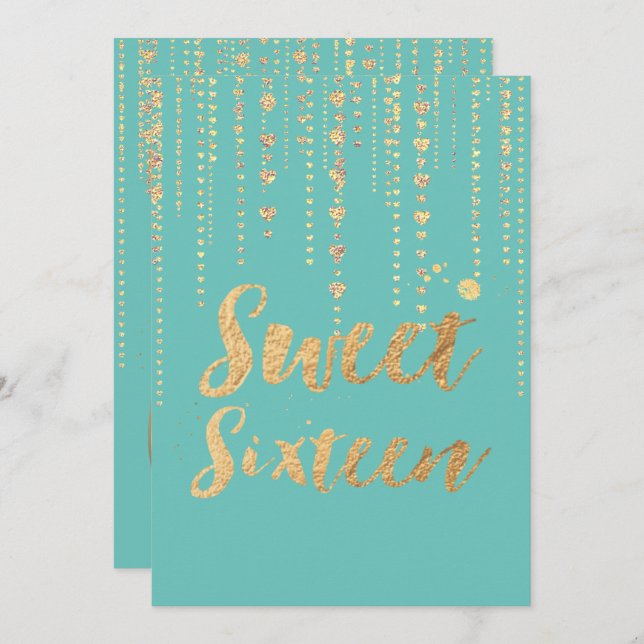 PixDezines sweet 16, Golden Hearts Strings Glitter Invitation (Front/Back)