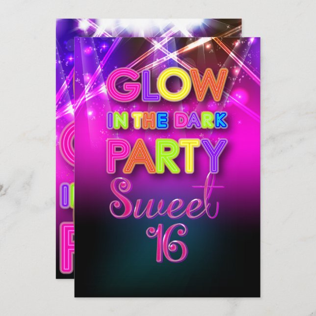 PixDezines Sweet 16, Laser Lights/Glow Party Invitation (Front/Back)