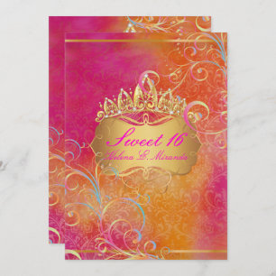 PixDezines SWEET 16, RAINBOW SWIRLS/ROSSI DAMASK Invitation