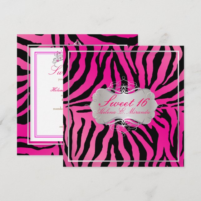 PixDezines SWEET 16/ZEBRA PRINT/HOT PINK Invitation (Front/Back)