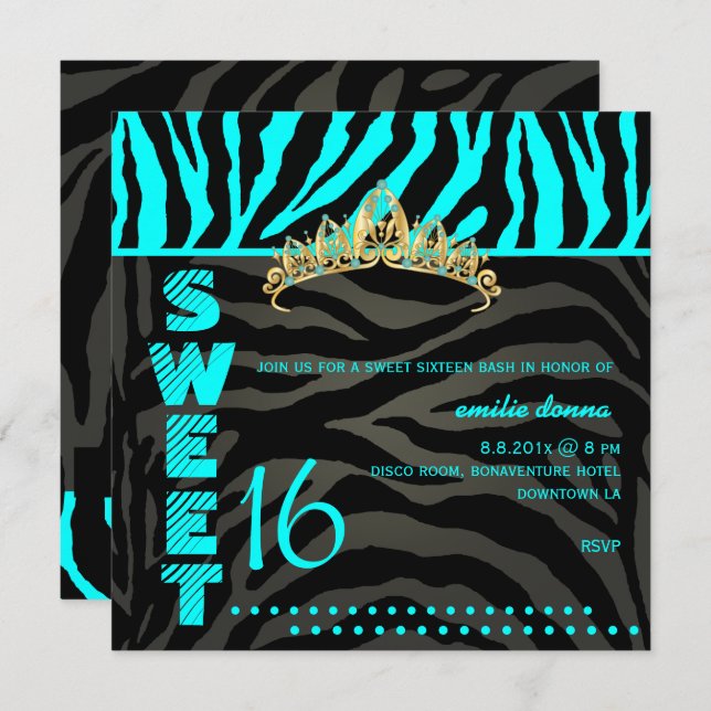 PixDezines Sweet 16/Zebra Stripes Invitation (Front/Back)