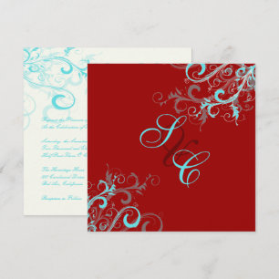 PixDezines Swirls, Aqua + Red + Ecrue Invitation