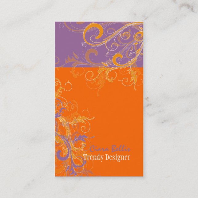 PixDezines Swirls /lilac+tangerine Business Card (Front)