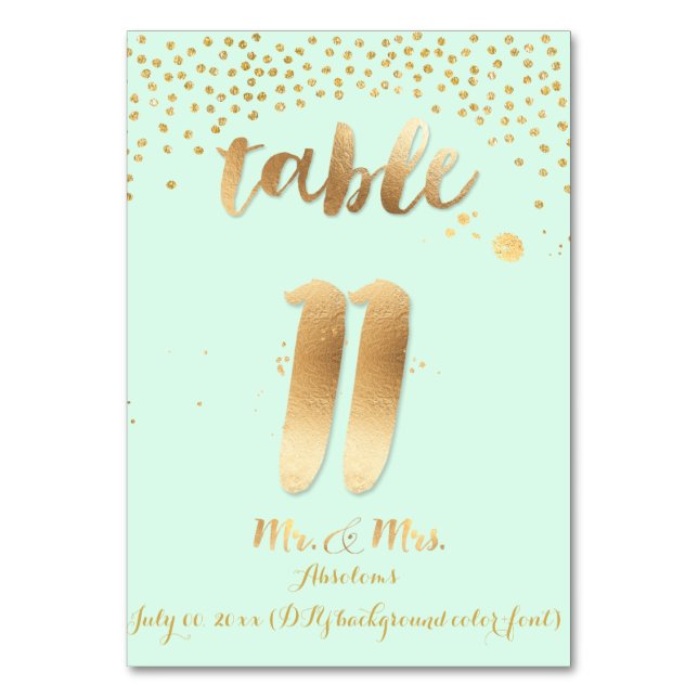 PixDezines table 11/gold sprinkles/DIY colour/mint Table Number (Back)