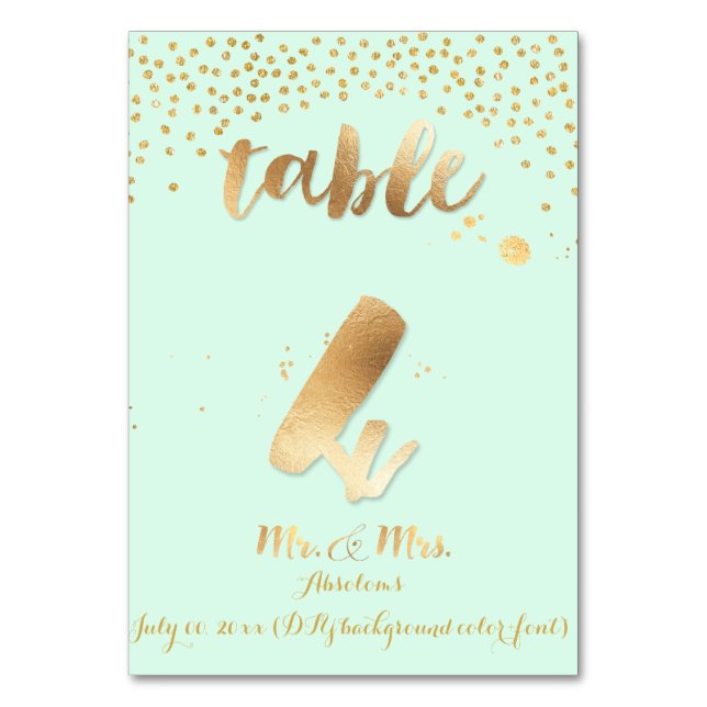 PixDezines table 4/gold sprinkles/DIY colour/mint Table Number (Front)