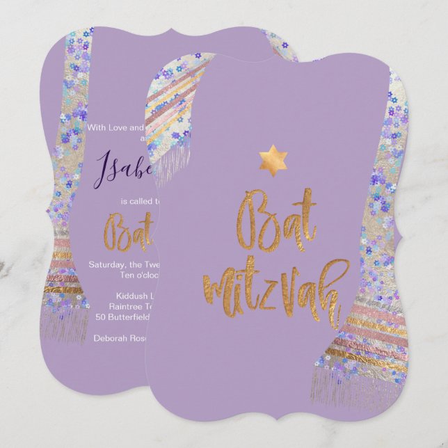 PixDezines Tallit/Lavender Purple/Bat Mitzvah Invitation (Front/Back)