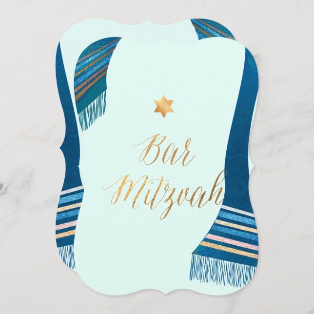PixDezines Tallit/Mint/Teal/Bar Mitzvah Invitation (Front/Back)