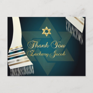 PixDezines Tallit Mitzvah Thank You/Teal Green Postcard