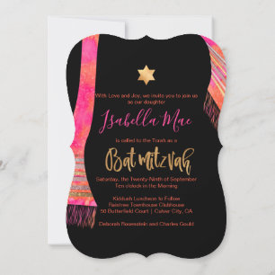 PixDezines Tallit/Pink/Orange/Bat Mitzvah Invitation