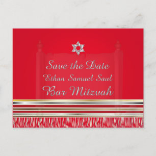 PixDezines TALLIT/RED/MITZVAH SAVE the DATE Announcement Postcard