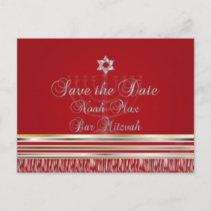 PixDezines TALLIT/RED/MITZVAH SAVE the DATE Announcement Postcard