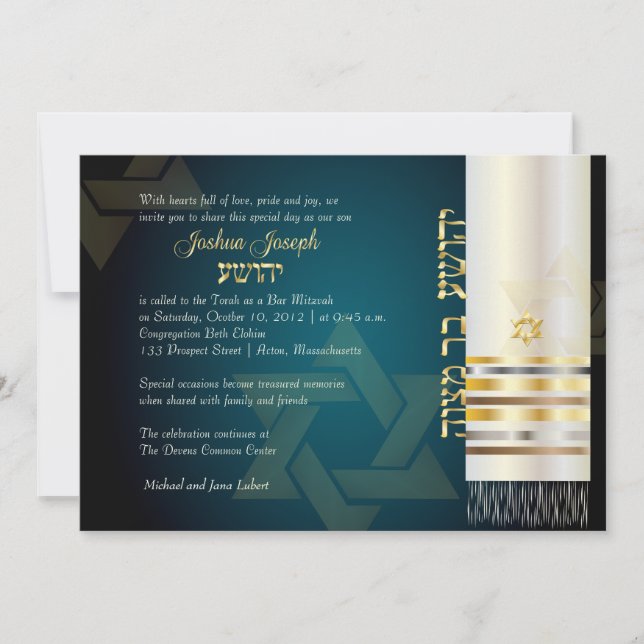 PixDezines tallit/Stylish Bar Mitzvah/ash/gold Invitation (Front)
