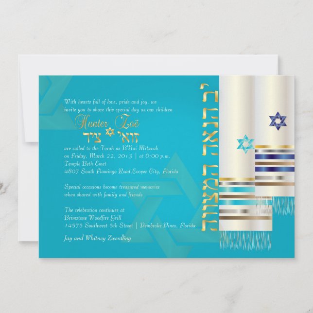 PixDezines tallits b'nai mitzvah/diy colour Invitation (Front)