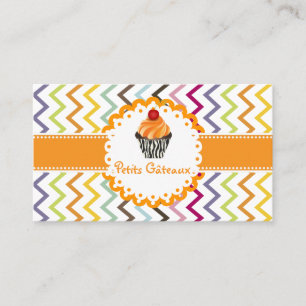 PixDezines tangerine swirls cupcake+chevron Business Card