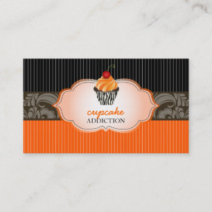 PixDezines tangerine swirls cupcake+pinstripes Business Card