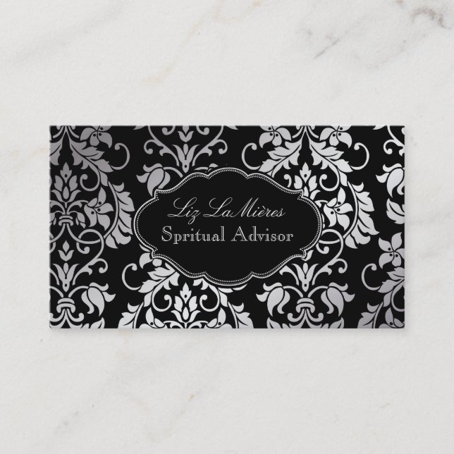 PixDezines Tanza Damask/DIY background/black Business Card (Front)