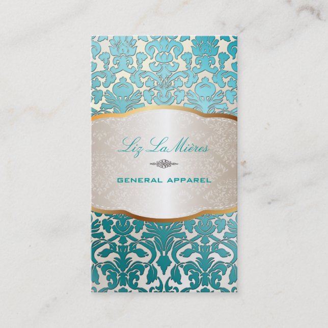 PixDezines teal flora damask/diy background Business Card (Front)