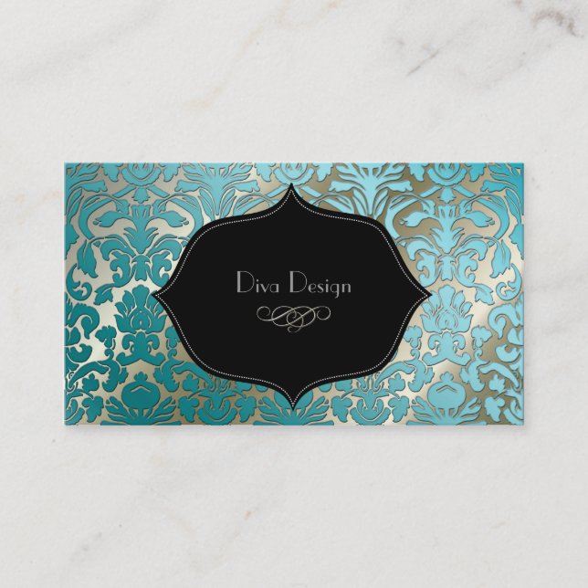 PixDezines teal flora damask/diy background Business Card (Front)