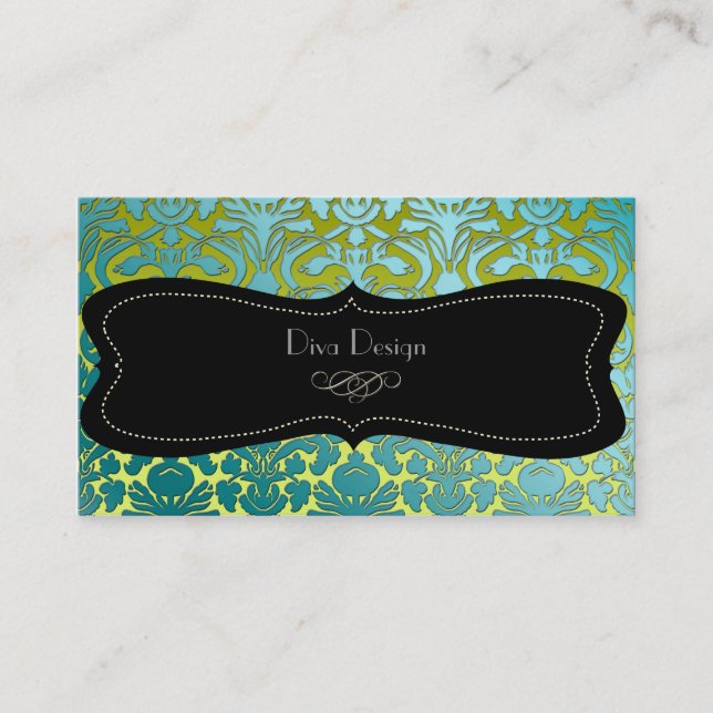 PixDezines teal flora damask/diy background Business Card (Front)