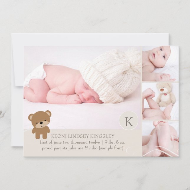 PixDezines teddy bear photo birth announcement (Front)