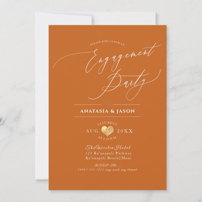 PixDezines Terracotta Calligraphy Engagement Party Invitation (Front)