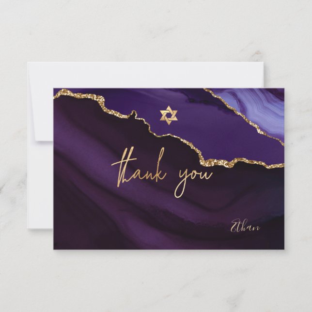PixDezines THANK YOU Bar Mitzvah Watercolor Agate RSVP Card (Front)