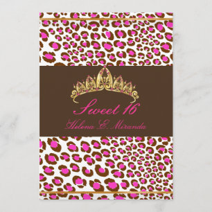 PixDezines Tiara+Leopard Sweet 16/pink chocolate Invitation