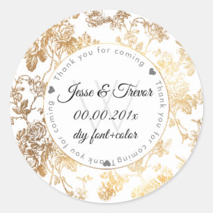 PixDezines Toile/Faux Gold Roses Classic Round Sticker