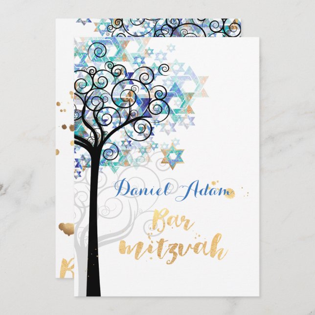PixDezines Tree of Life Bar Mitzvah Invitation (Front/Back)