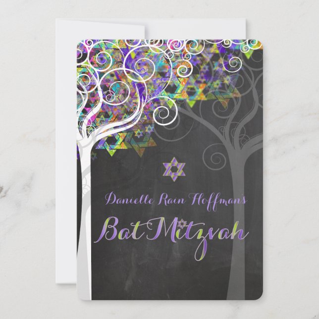PixDezines tree of life Bat Mitzvah/chalkboard Invitation (Front)