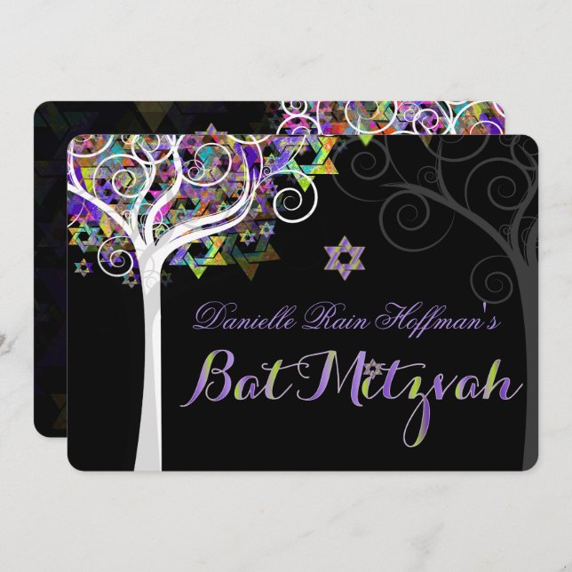 PixDezines tree of life Bat Mitzvah/chalkboard Invitation (Front/Back)