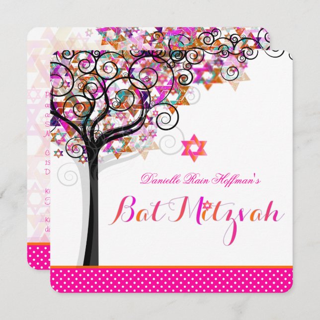 PixDezines Tree of Life Bat Mitzvah/DIY Background Invitation (Front/Back)