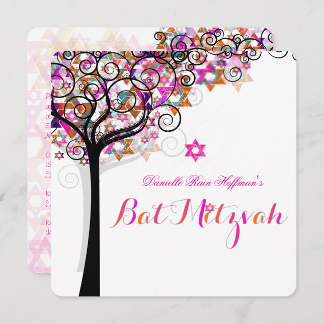 PixDezines Tree of Life Bat Mitzvah/DIY Background Invitation (Front/Back)