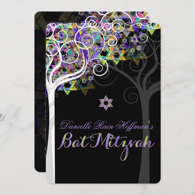 PixDezines tree of life Bat Mitzvah Invitation (Front/Back)