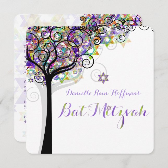 PixDezines tree of life Bat Mitzvah Invitation (Front/Back)
