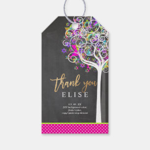 PixDezines Tree of Life Bat Mitzvah/Neon Pink Gift Tags