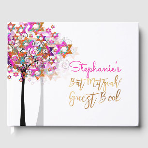 PixDezines Tree of Life Bat Mitzvah/Pink Guest Book