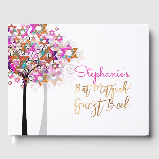 PixDezines Tree of Life Bat Mitzvah/Pink Guest Book (Front)