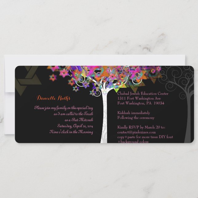 PixDezines Tree of Life Bat Mitzvah/pink Invitation (Back)